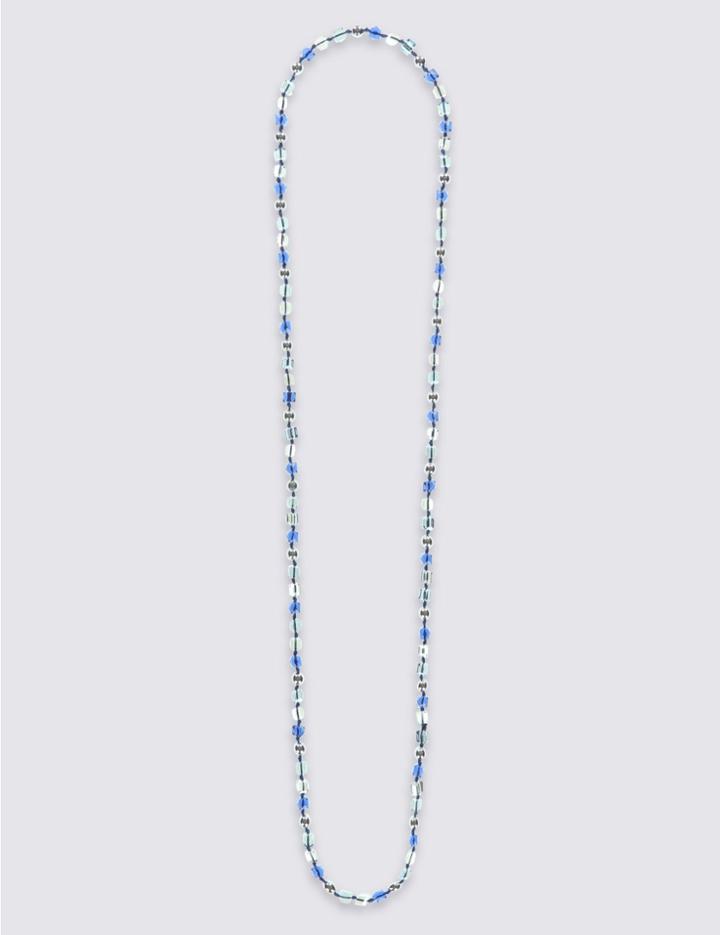 Marks & Spencer Cube & Pearl Effect Long Rope Necklace Navy Mix