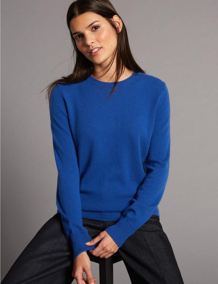 Marks & Spencer Pure Cashmere Ribbed Round Neck Jumper Blue Blue
