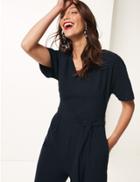 Marks & Spencer V-neck Short Sleeve Jumpsuit Navy