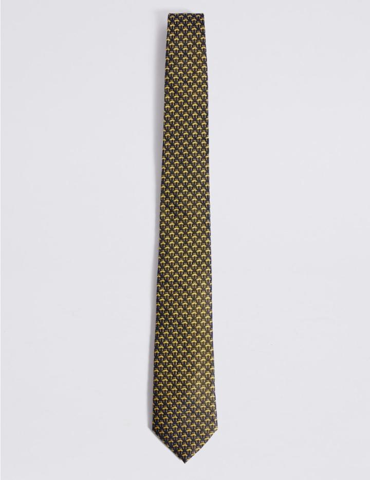 Marks & Spencer Pure Silk Mini Flamingo Tie Gold Mix