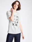 Marks & Spencer Modal Blend Sequin Short Sleeve T-shirt Ivory Mix