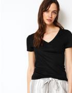 Marks & Spencer V-neck Mercerised Short Sleeve T-shirt Black