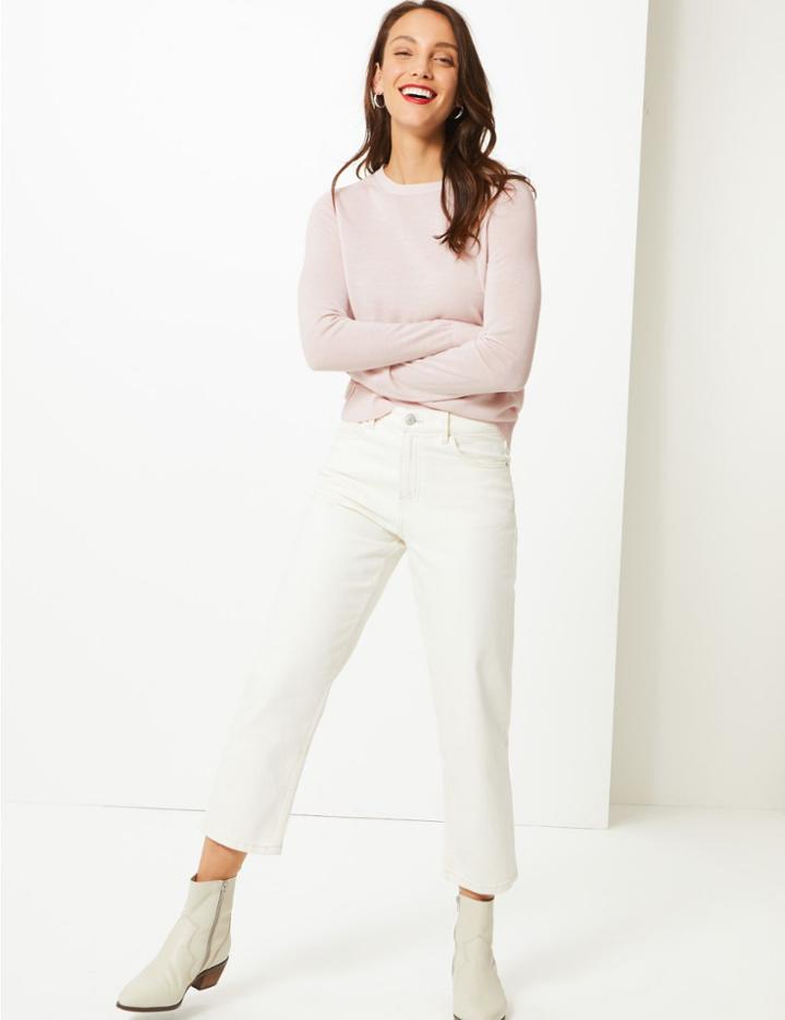 Marks & Spencer Pure Merino Wool Round Neck Jumper Light Pink