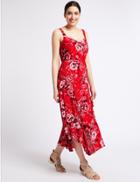 Marks & Spencer Floral Print Asymmetric Bali Dress Red Mix