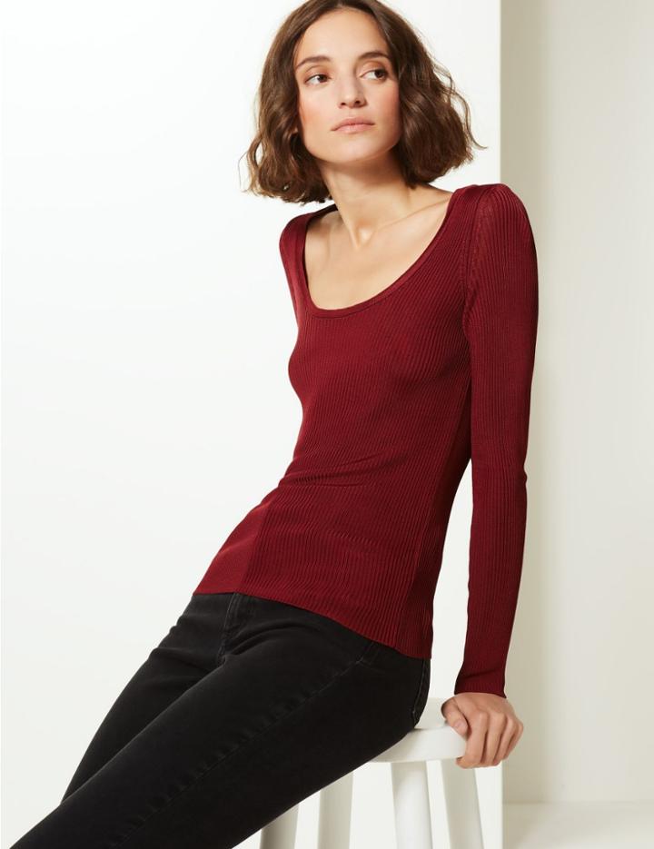 Marks & Spencer Textured Scoop Neck Jumper Rosewood