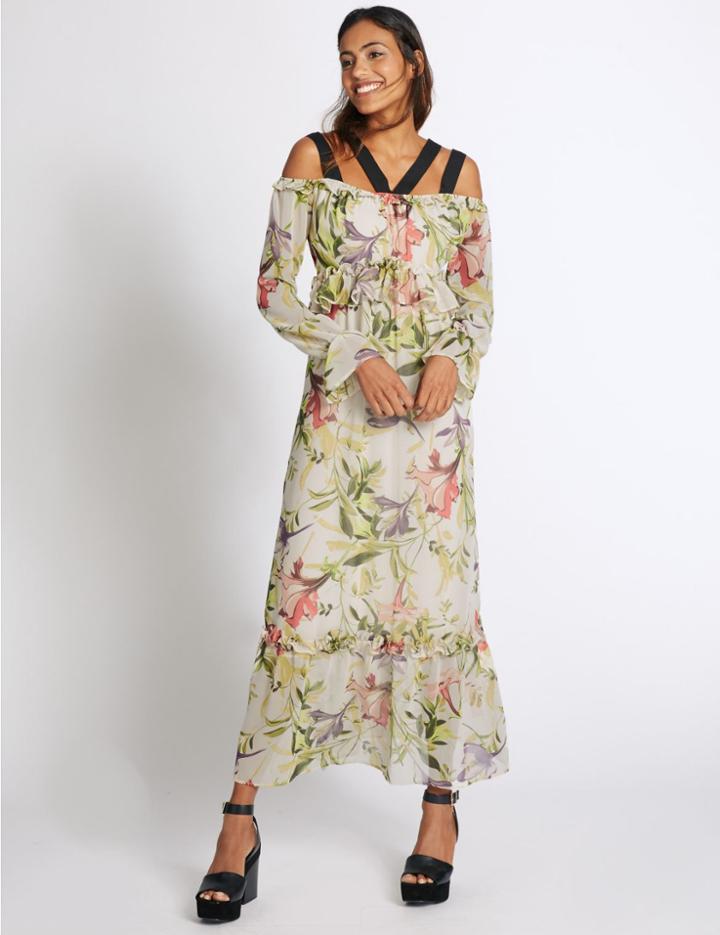 Marks & Spencer Lilly Print Long Sleeve Maxi Dress Ivory Mix