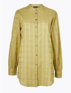 Marks & Spencer Pure Cotton Checked Collarless Shirt Olive