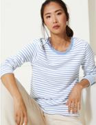 Marks & Spencer Pure Cotton Striped Regular Fit Sweatshirt Chambray Mix