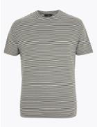 Marks & Spencer Supima Cotton Striped Crew Neck T-shirt Khaki