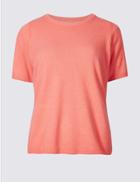 Marks & Spencer Ribbed Hem Short Sleeve Jumper Light Coral
