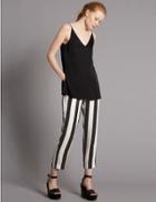 Marks & Spencer Striped Wide Leg Trousers Black Stripe