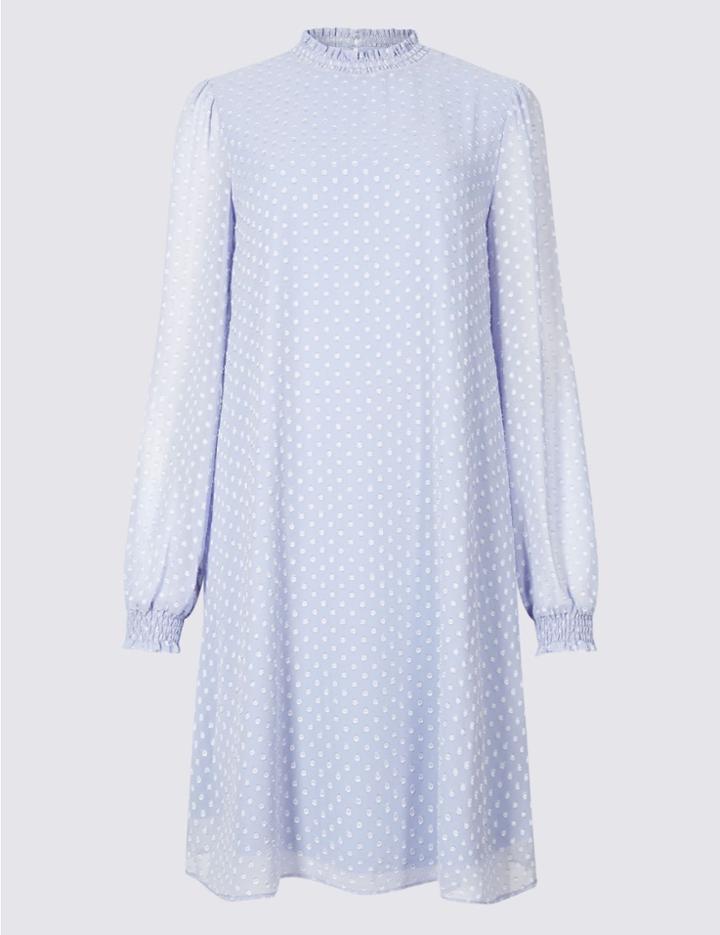 Marks & Spencer Spotted Long Sleeve Swing Dress Blue