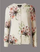 Marks & Spencer Pure Cashmere Floral Print Cardigan Oatmeal Mix