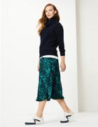 Marks & Spencer Animal Print Pleated Midi Skirt Blue Mix