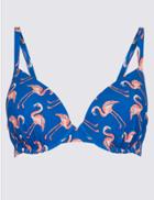 Marks & Spencer Flamingo Print Plunge Bikini Top A-g Navy Mix