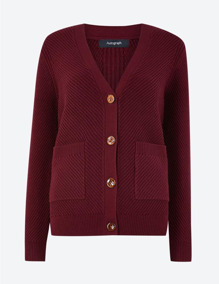 Marks & Spencer Diagonal Rib Cardigan Redwood