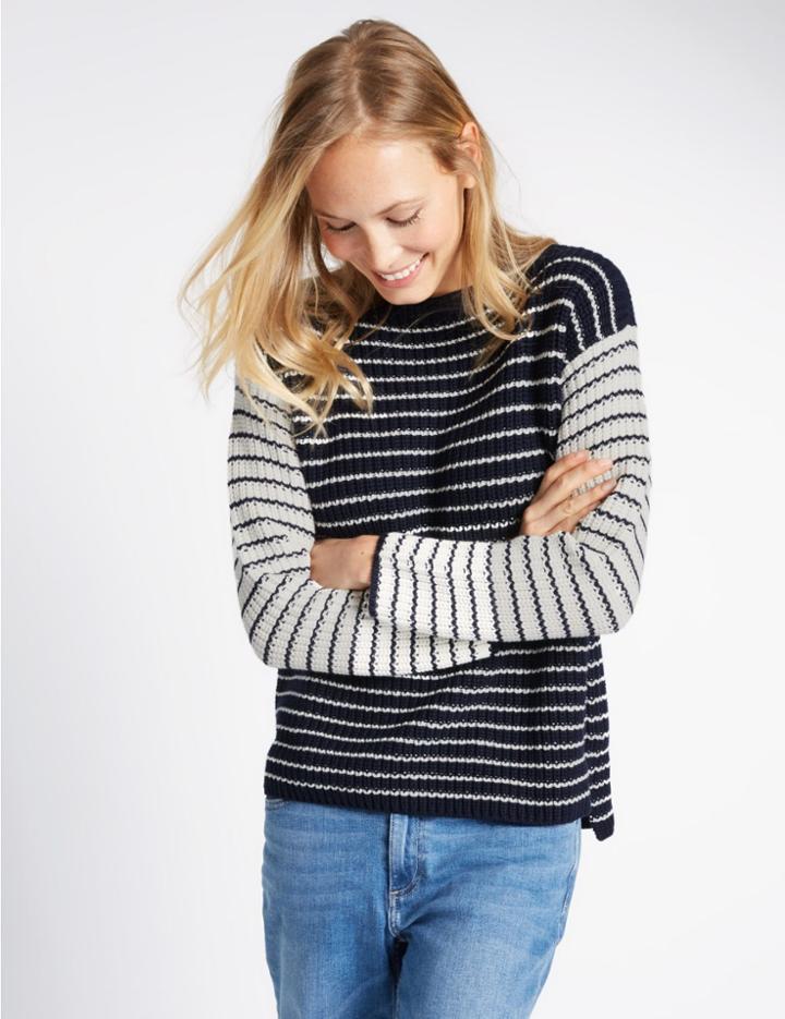 Marks & Spencer Pure Cotton Striped Slash Neck Jumper Blue Mix