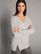 Marks & Spencer Pure Cashmere Stepped Hem V-neck Jumper Grey Marl