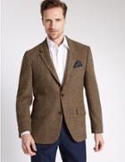 Marks & Spencer Pure Wool Tailored Fit Jacket Brown Mix