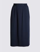 Marks & Spencer Split Front A-line Midi Skirt Navy