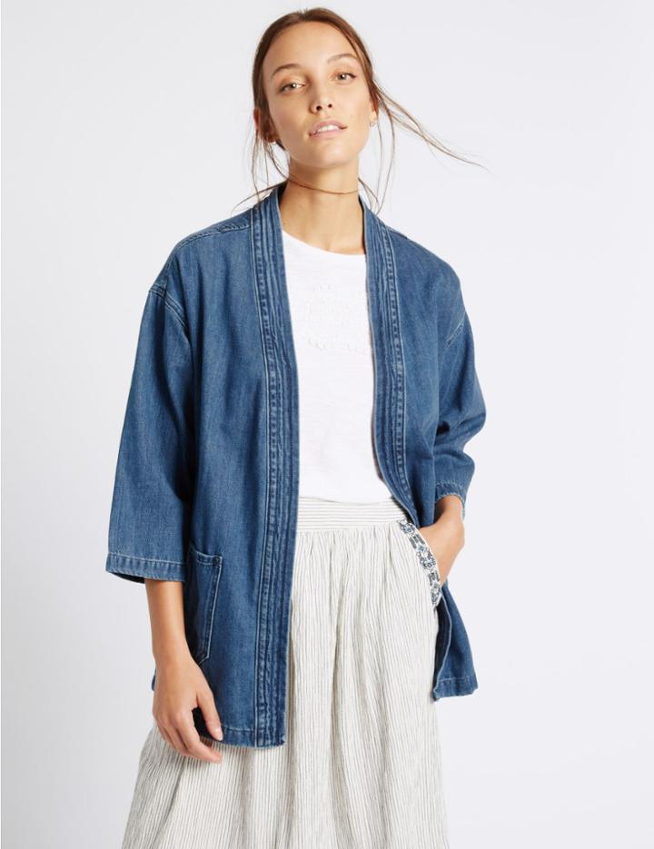 Marks & Spencer Denim Judo Jacket With Belt Denim