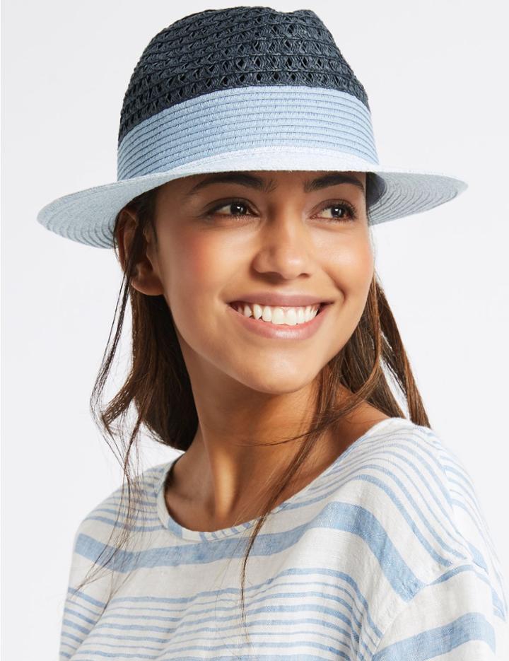 Marks & Spencer Colour Block Fedora Hat Navy Mix