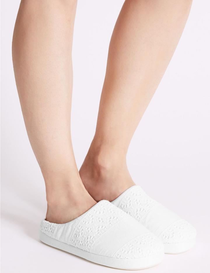 Marks & Spencer Broidery Mule Slippers White