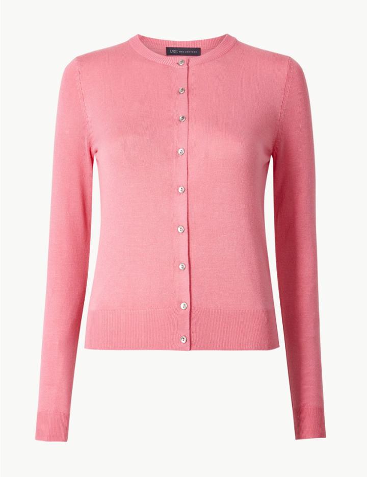 Marks & Spencer Petite Round Neck Cardigan Pink