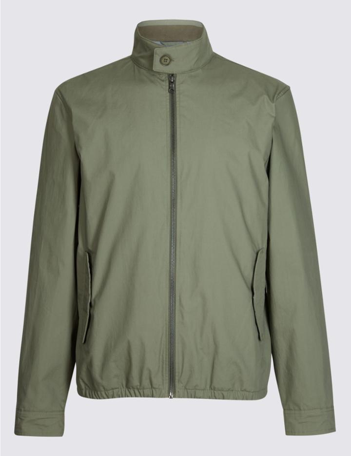 Marks & Spencer Pure Cotton Jacket With Stormwear&trade; Medium Khaki