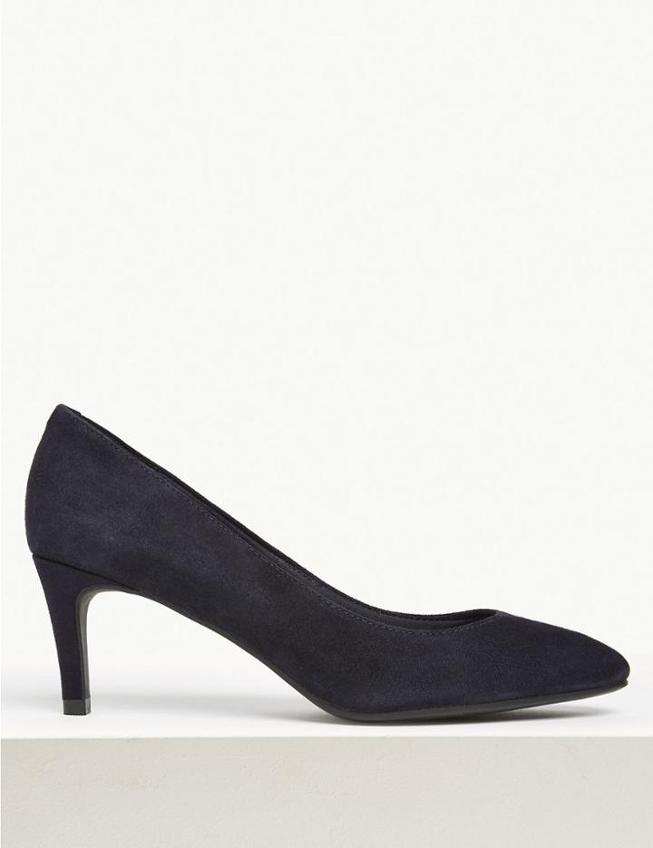 Marks & Spencer Wide Fit Suede Stiletto Heel Court Shoes Navy