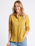 Marks & Spencer Pure Linen Long Sleeve Shirt Antique Gold