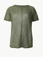 Marks & Spencer Textured Round Neck Short Sleeve T-shirt Green