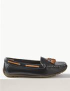 Marks & Spencer Wide Fit Leather Tassel Boat Shoes Navy