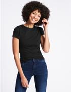 Marks & Spencer Cotton Rich Round Neck Short Sleeve T-shirt With Stretch Black