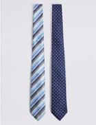 Marks & Spencer 2 Pack Striped & Spotted Tie Grey Mix