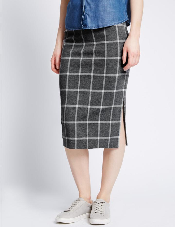 Marks & Spencer Checked Pencil Skirt Grey Mix