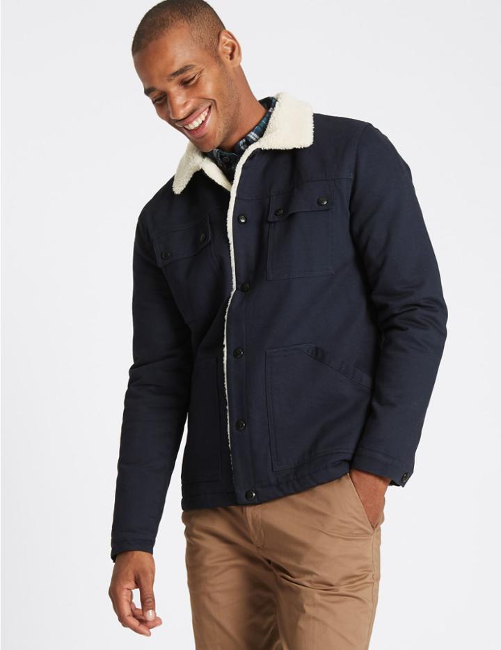Marks & Spencer Pure Cotton Jacket With Stormwear™ Dark Navy