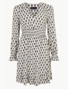Marks & Spencer Petite Frill Detail Waisted Dress Ivory Mix