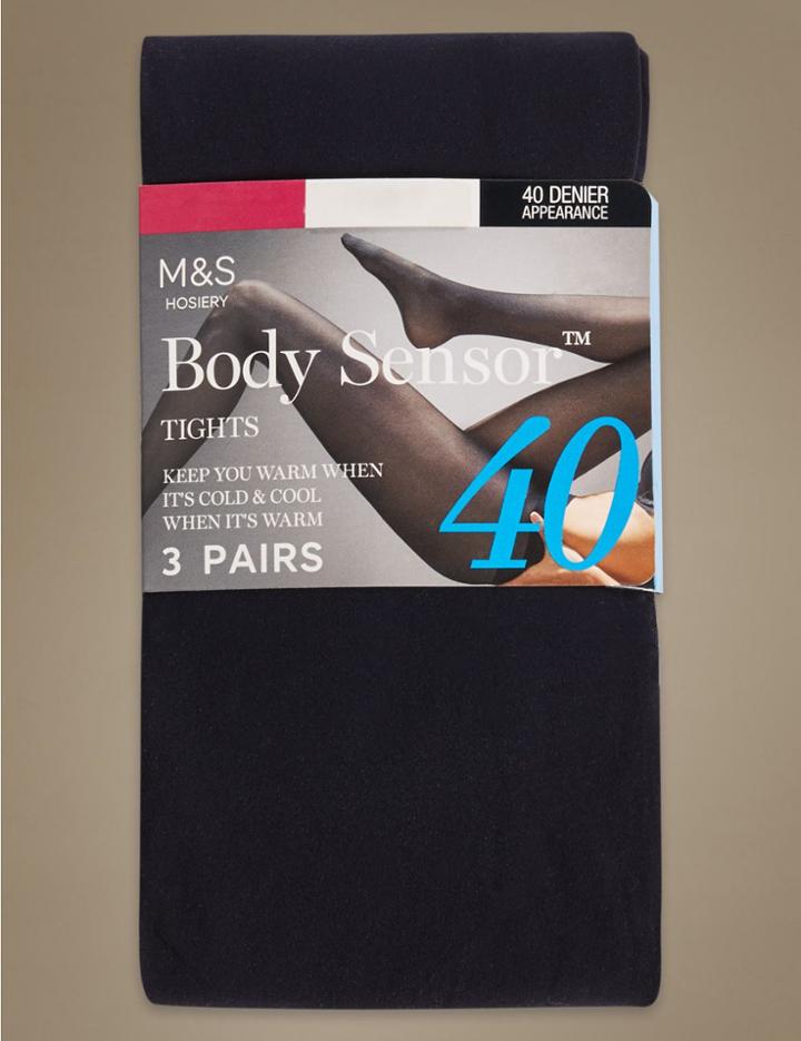 Marks & Spencer 3 Pair Pack 40 Denier Body Sensor&trade; Opaque Tights Navy