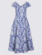 Marks & Spencer Jacquard Floral Print Skater Midi Dress Blue Mix