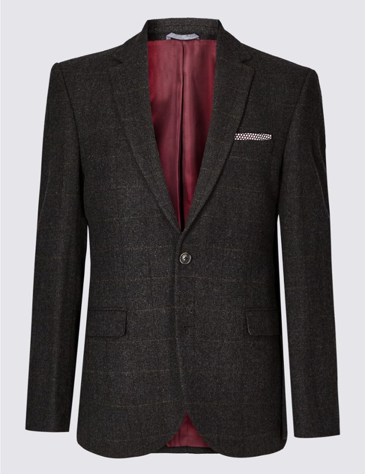 Marks & Spencer Brown Wool Rich Tailored Fit Jacket Brown