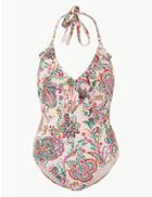Marks & Spencer Floral Print Non-wired Plunge Swimsuit Pink Mix