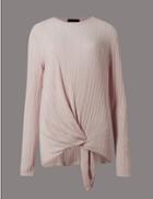 Marks & Spencer Plisse Tie Long Sleeve Jersey Top Oyster