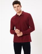 Marks & Spencer Cotton Long Sleeve Polo Shirt Burgundy