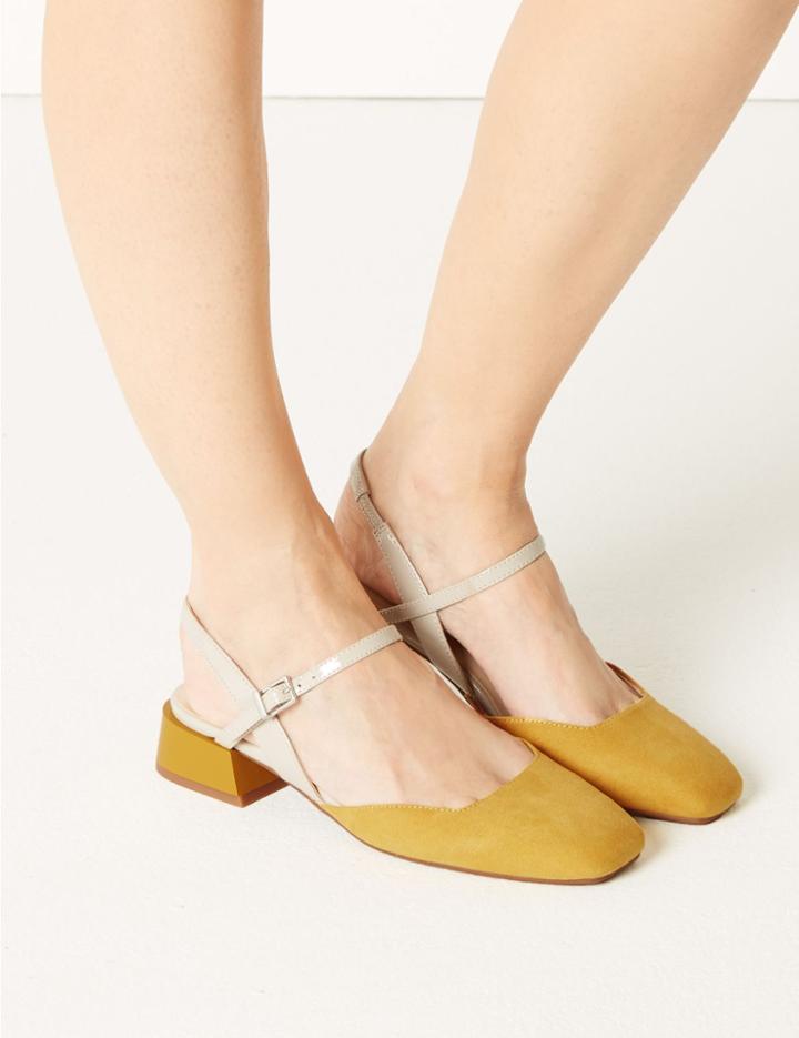 Marks & Spencer Block Heel Strap Slingback Shoes Ochre