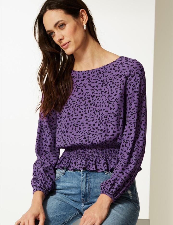 Marks & Spencer Animal Print Long Sleeve Blouse Purple Mix