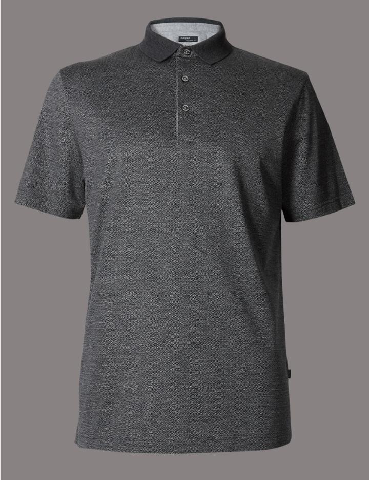 Marks & Spencer Pure Cotton Textured Polo Shirt Grey