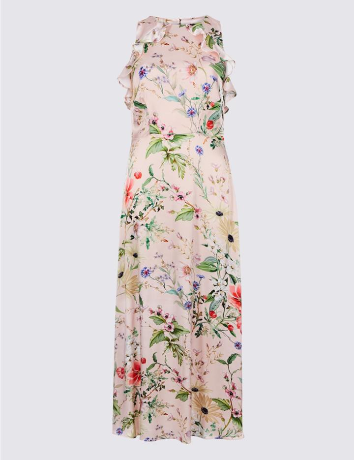 Marks & Spencer Floral Print Satin Bodycon Maxi Dress Pink Mix