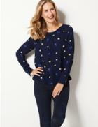 Marks & Spencer Printed Round Neck Long Sleeve Blouse Navy Mix