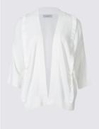 Marks & Spencer Textured Stitch Frill 3/4 Sleeve Cardigan Soft White